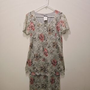 Floral Lace Dress with Pink and Gray Accents